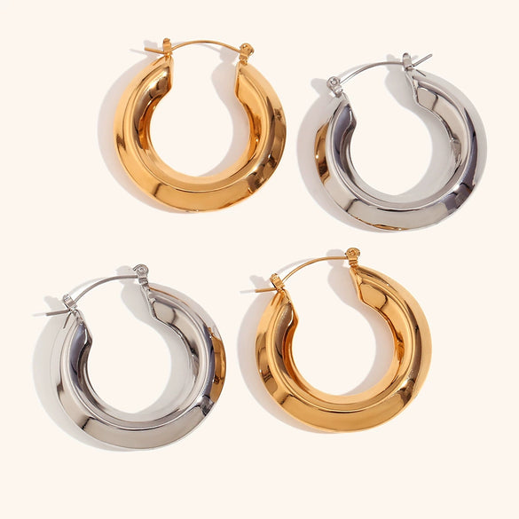 Women's Geometric Hollow Earrings In Stainless Steel With A Glossy Electroplated Finish Streamlined Statement Fashion Jewelry