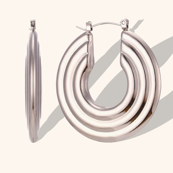 Women's Geometric Hollow Hoop Earrings Stainless Steel Gold Plated Layered Statement Jewelry