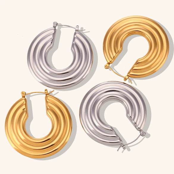 Women's Geometric Hollow Hoop Earrings Stainless Steel Gold Plated Layered Statement Jewelry