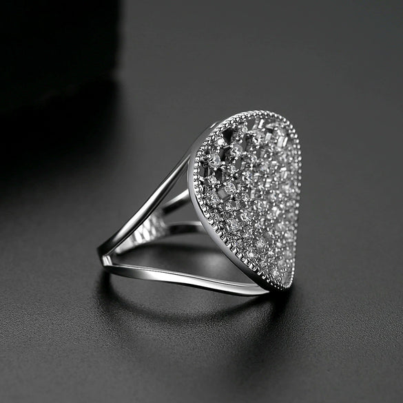 Women's Geometric Hollow Open Ring With Zircon Accent Electroplated Copper Adjustable Fashion Jewelry