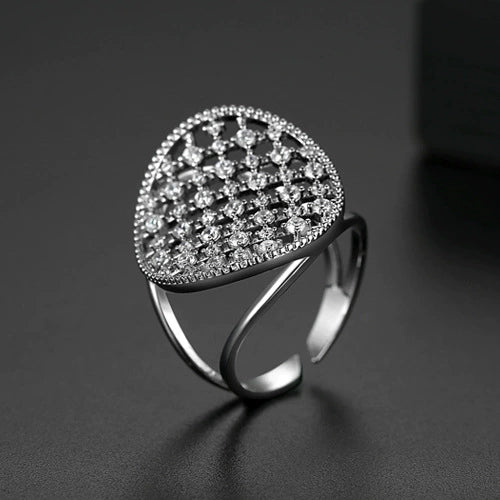 Women's Geometric Hollow Open Ring With Zircon Accent Electroplated Copper Adjustable Fashion Jewelry