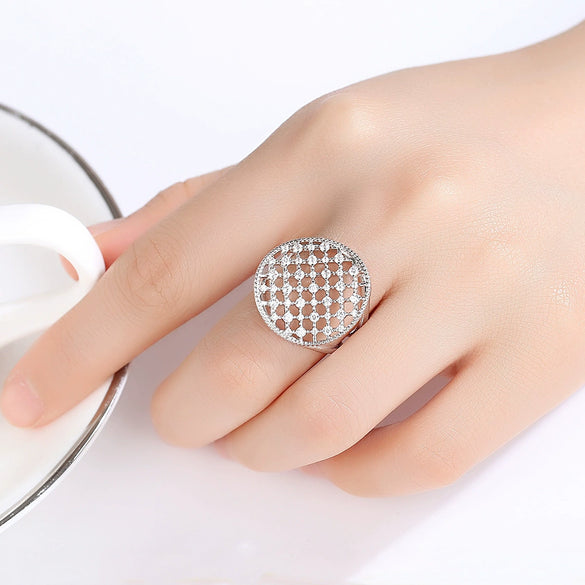Women's Geometric Hollow Open Ring With Zircon Accent Electroplated Copper Adjustable Fashion Jewelry