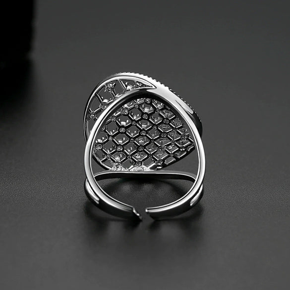 Women's Geometric Hollow Open Ring With Zircon Accent Electroplated Copper Adjustable Fashion Jewelry