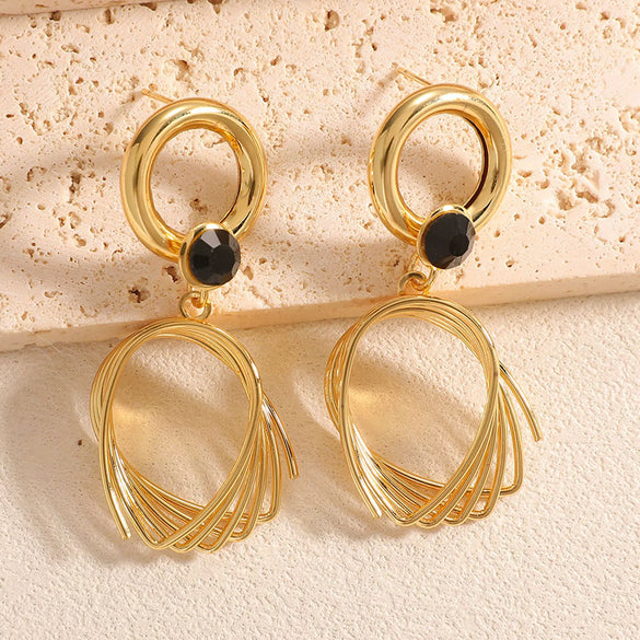 Women's Geometric Hollow Out Multi Layer Oval Earrings With Zircon Inlay Electroplated Alloy Design And Stainless Steel Posts