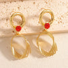 Women's Geometric Hollow Out Multi Layer Oval Earrings With Zircon Inlay Electroplated Alloy Design And Stainless Steel Posts
