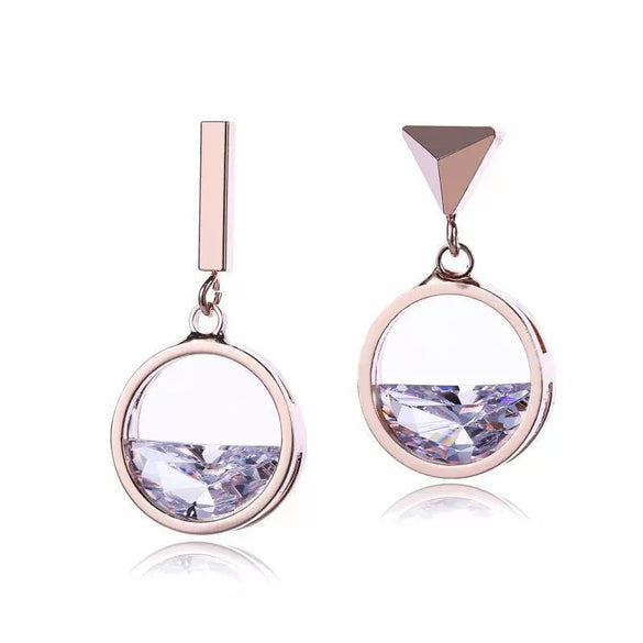 Women's Geometric Hollow Semicircular Zircon Earrings Made Of Environmental Protection Copper