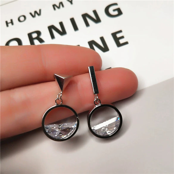 Women's Geometric Hollow Semicircular Zircon Earrings Made Of Environmental Protection Copper