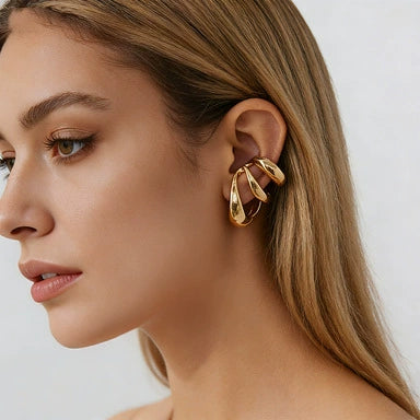 Women's Geometric Hoop Earrings With Floral Pattern Zinc Alloy Electroplated Fashion Ear Clips In Sweet And Cool Style