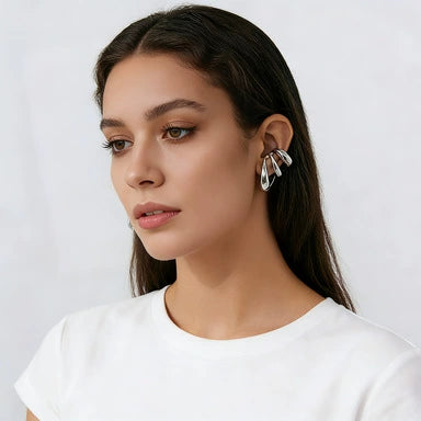 Women's Geometric Hoop Earrings With Floral Pattern Zinc Alloy Electroplated Fashion Ear Clips In Sweet And Cool Style