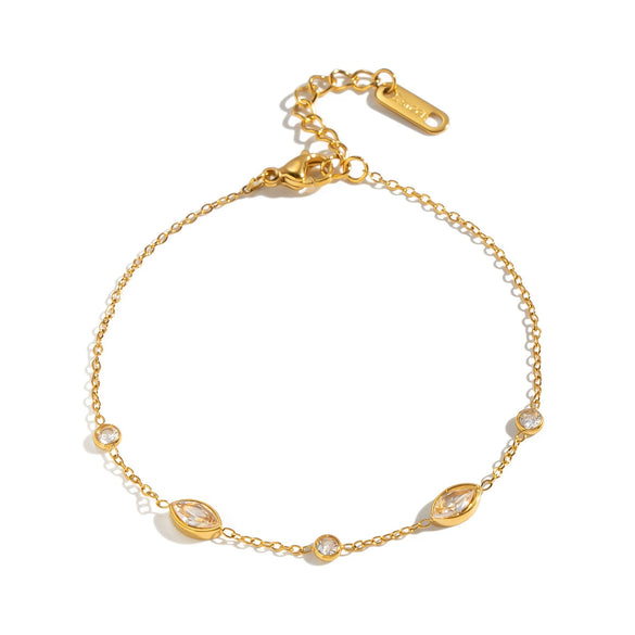 Women's Geometric Horseeye Cubic Zirconia Bracelet In Stainless Steel With Vacuum Electroplated Gold Finish