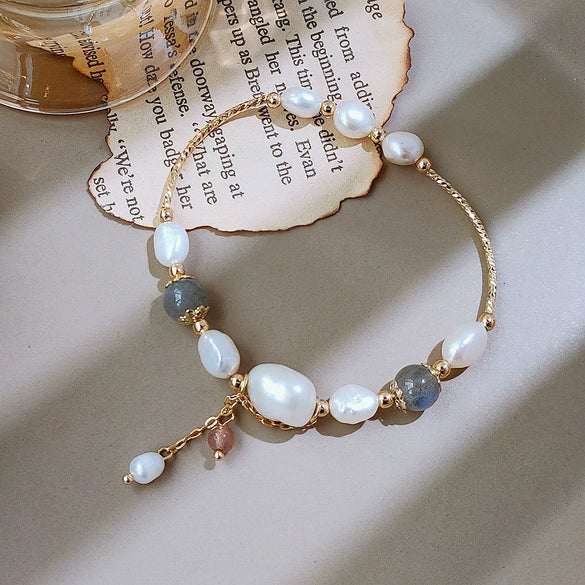 Women's Geometric Imitation Pearl Bracelet With Zircon Accents Electroplated Niche Light Luxury Jewelry