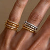 Women's Geometric Interlocking Ring With Zircon Accents Gold Plated Stainless Steel Round Band Jewelry