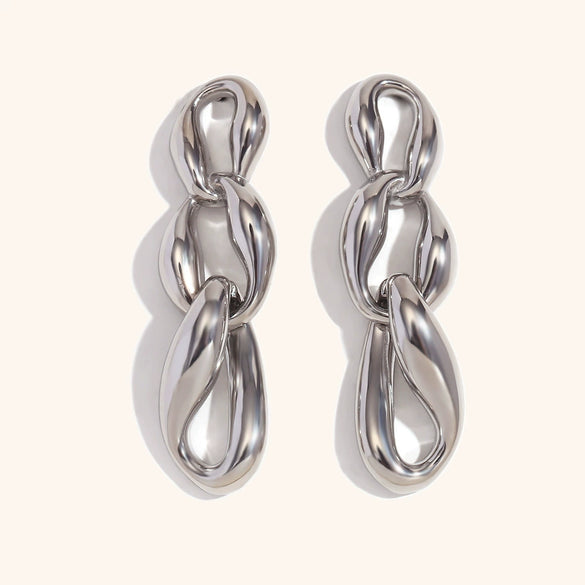 Women's Geometric Irregular Chain Drop Earrings In Stainless Steel With Gold Electroplated Finish Modern Statement Jewelry