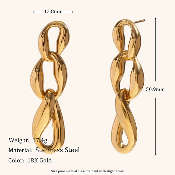 Women's Geometric Irregular Chain Drop Earrings In Stainless Steel With Gold Electroplated Finish Modern Statement Jewelry