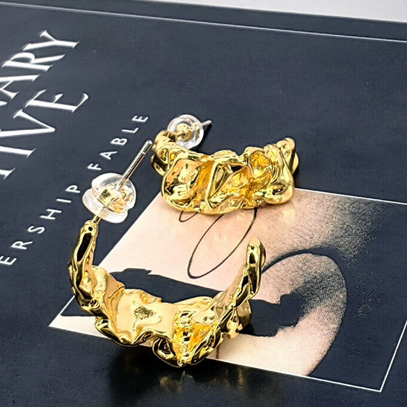 Women's Geometric Irregular Earrings In Gold Plated Copper Retro Elegant Fashion Jewelry Wholesale
