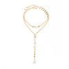 Women's Geometric Irregular Imitation Pearl Tassel Necklace With Plated Copper Chain And Stackable Layered Design