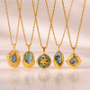 Women's Geometric Irregular Pendant Stainless Steel Necklace With Shell Inlay And Electroplated Finish