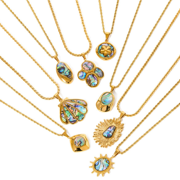 Women's Geometric Irregular Pendant Stainless Steel Necklace With Shell Inlay And Electroplated Finish