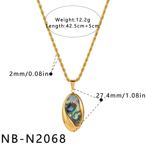 Women's Geometric Irregular Pendant Stainless Steel Necklace With Shell Inlay And Electroplated Finish