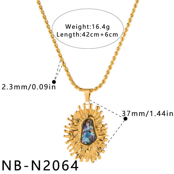 Women's Geometric Irregular Pendant Stainless Steel Necklace With Shell Inlay And Electroplated Finish
