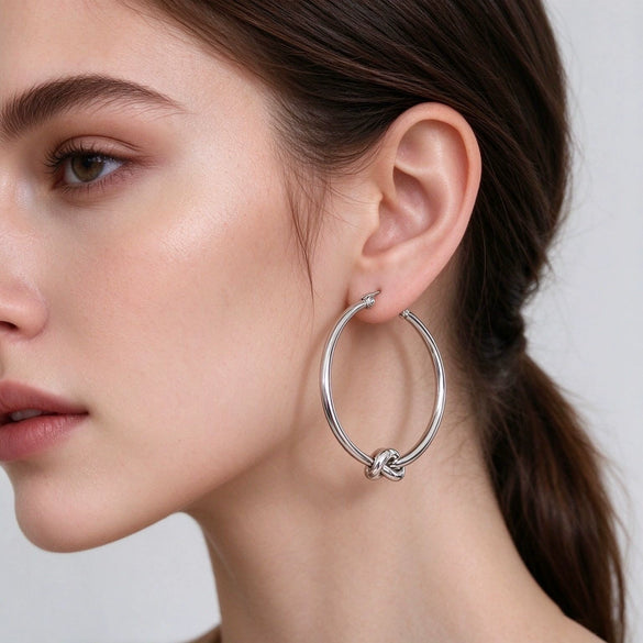 Women's Geometric Knotted Hoop Earrings In Iron With Stainless Steel Posts And Electroplated Gold And Silver Finish