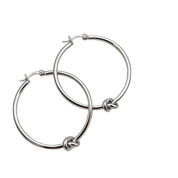 Women's Geometric Knotted Hoop Earrings In Iron With Stainless Steel Posts And Electroplated Gold And Silver Finish
