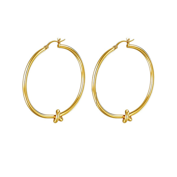 Women's Geometric Knotted Hoop Earrings In Iron With Stainless Steel Posts And Electroplated Gold And Silver Finish