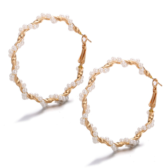 Women's Geometric Large Hoop Earrings With Faux Pearls Twisted Retro Street Style Alloy Jewelry