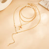 Women's Geometric Layered Sequin Chain Necklace With Sparkling Cross Pendant Plated Copper Long Necklace