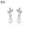 Women's Geometric Leaf Earrings With Pearl And Horse Eye Zircon Accents Electroplated Copper Fashion Jewelry