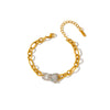 Women's Geometric Leopard Pendant Bracelet In Stainless Steel With Rhinestones And 18K Gold Vacuum Plating
