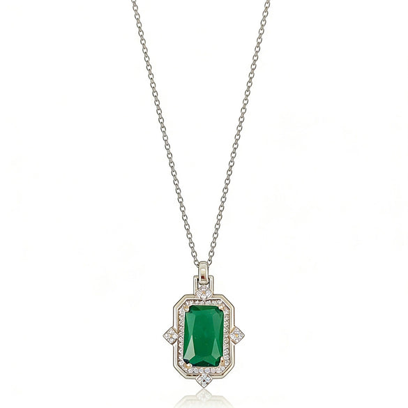Women's Geometric Light Luxury Style Titanium Steel Necklace With Flower Pattern And Inlaid Zircon Pendant On Water Wave Chain