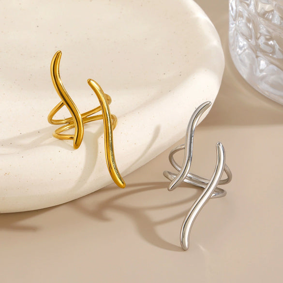 Women's Geometric Line Open Ring In Electroplated Stainless Steel With Light Luxury Minimalist Design