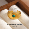 Women's Geometric Line Stainless Steel Ring With Gemstone Accents And Gold Tone Electroplated Finish