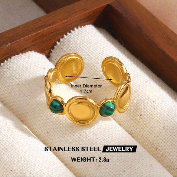 Women's Geometric Line Stainless Steel Ring With Gemstone Accents And Gold Tone Electroplated Finish