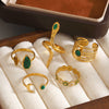 Women's Geometric Line Stainless Steel Ring With Gemstone Accents And Gold Tone Electroplated Finish