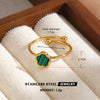 Women's Geometric Line Stainless Steel Ring With Gemstone Accents And Gold Tone Electroplated Finish