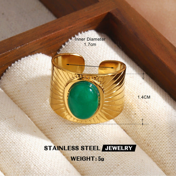 Women's Geometric Line Stainless Steel Ring With Gemstone Accents And Gold Tone Electroplated Finish
