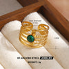 Women's Geometric Line Stainless Steel Ring With Gemstone Accents And Gold Tone Electroplated Finish