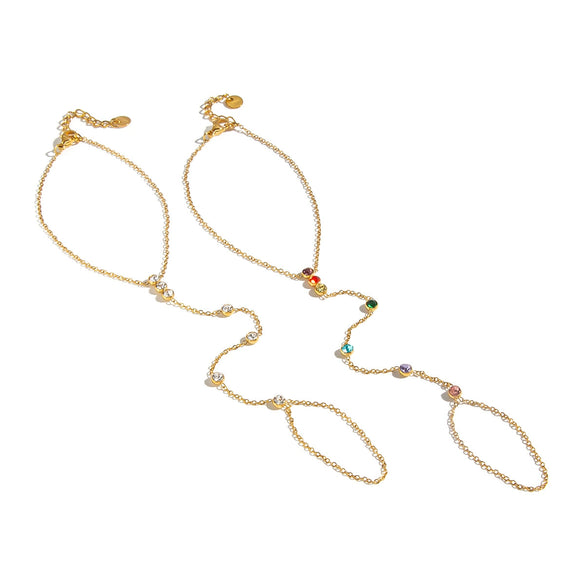 Women's Geometric Linked Bracelet With Cubic Zirconia Goldtone Stainless Steel And Vacuum Electroplated Finish