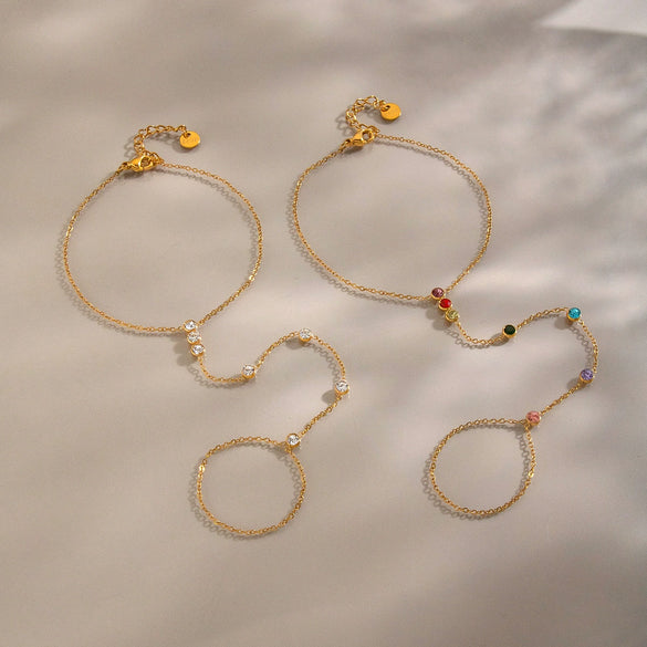 Women's Geometric Linked Bracelet With Cubic Zirconia Goldtone Stainless Steel And Vacuum Electroplated Finish