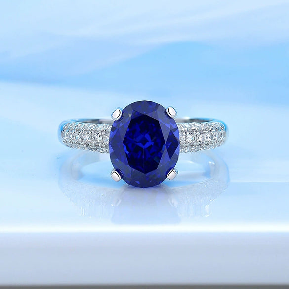 Women's Geometric Little Fresh Style Tanzanite Ring Set With Diamonds Made Of 925 Sterling Silver