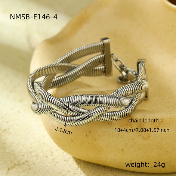 Women's Geometric Mesh Stainless Steel And 18K Titanium Steel Electroplated Bracelet With Personality Exaggerated Highend Sense And Not Fading Hollow Design