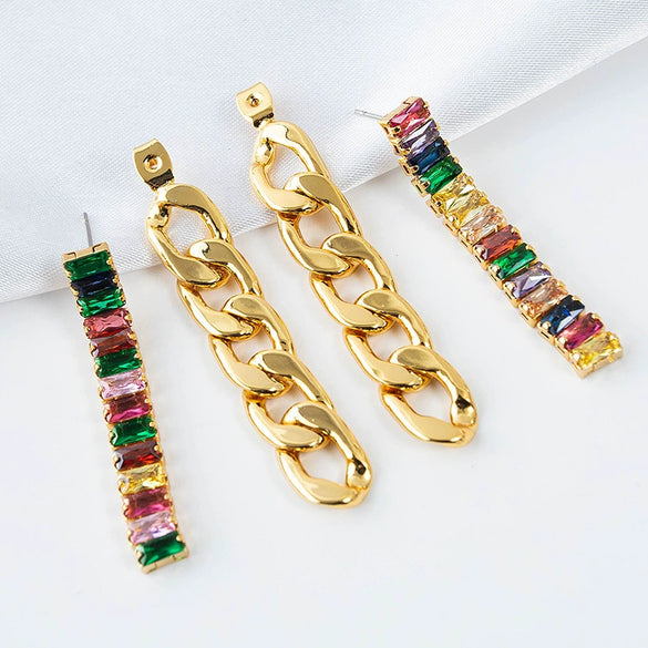 Women's Geometric Metal Chain Tassel Zircon Earrings