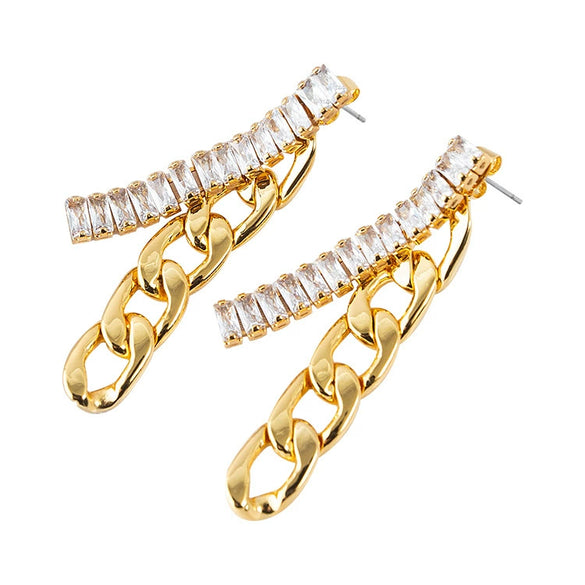 Women's Geometric Metal Chain Tassel Zircon Earrings