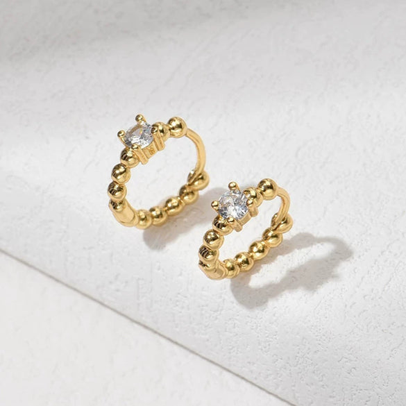 Women's Geometric Metal Ear Buckle Earrings With Zircon Inlay Concave Convex Electroplated Fold Design