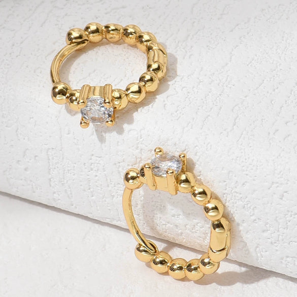 Women's Geometric Metal Ear Buckle Earrings With Zircon Inlay Concave Convex Electroplated Fold Design
