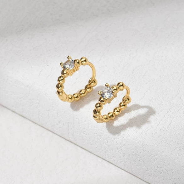 Women's Geometric Metal Ear Buckle Earrings With Zircon Inlay Concave Convex Electroplated Fold Design