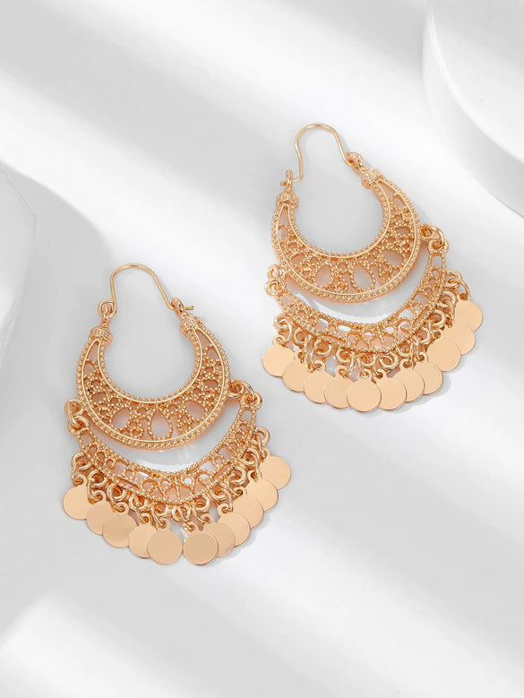 Women's Geometric Metal Pearl Earrings With Electroplated Finish Exaggerated Retro Fashion Statement Jewelry