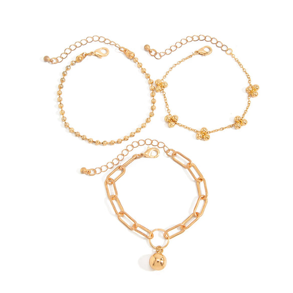 Women's Geometric Metal Pendant Bracelet Set With Round Beads Thin Chains Plated Stackable Jewelry